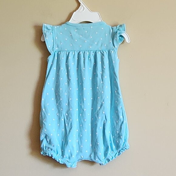 Carter's Aqua With White Polka Dots Unicorn Romper Size 9 Months - Picture 3 of 5